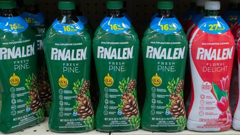 A shelf in a store lined with Pinalen multipurpose cleaner