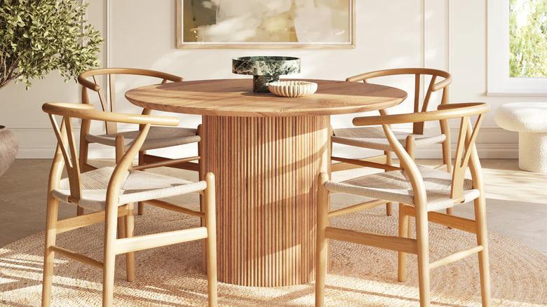 natural wood wishbone dining chairs