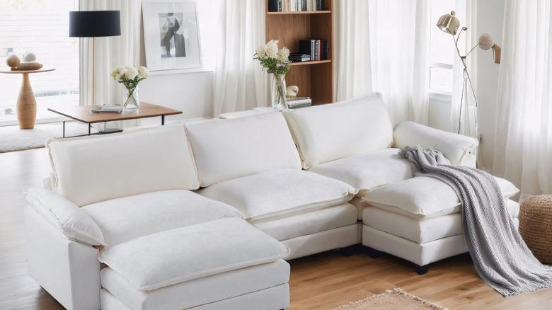 white sectional in living room