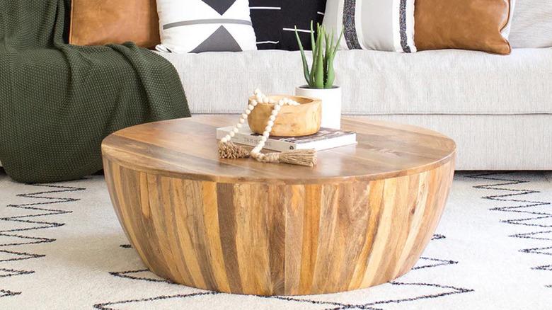 rustic.wood drum coffee table