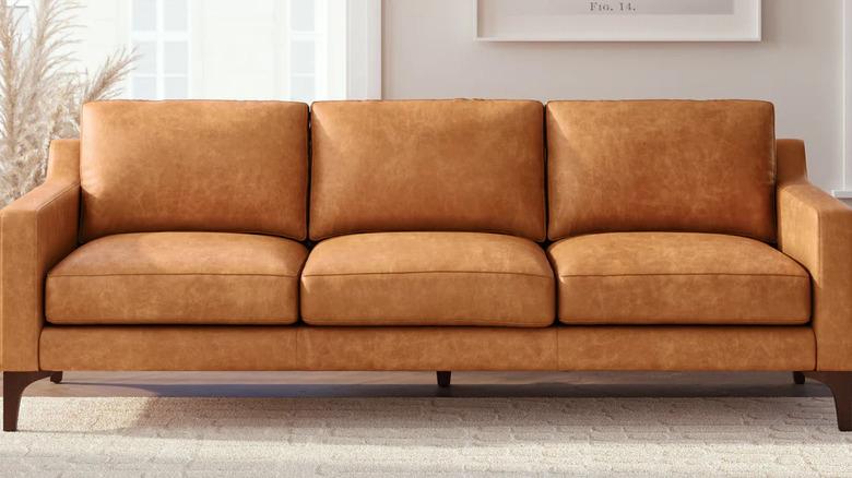 cognac leather sofa in living room