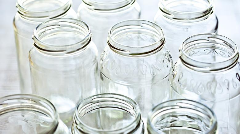 multiple empty jars up close