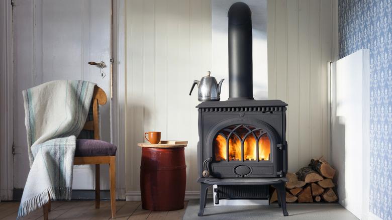 Wood-burning stove in home