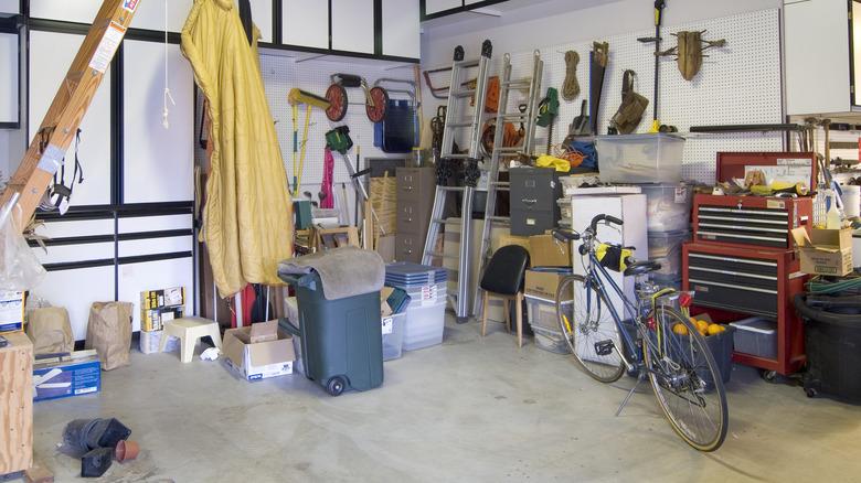 An interior shot of a garage features a huge array of tools