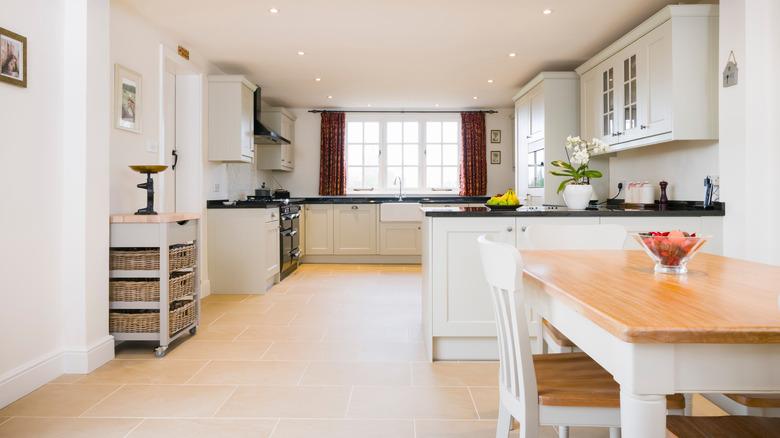 Kitchen with white and black color scheme