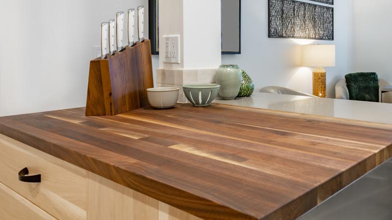 Wooden butcher block countertop kitchen