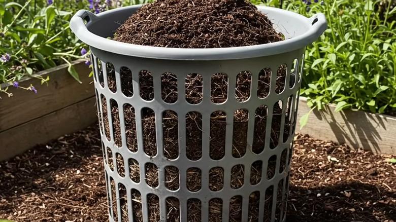 Compost sifter made from old laundry basket