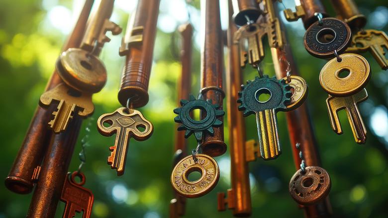 Keys and other metal bits used in windchime