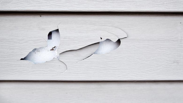 Broken vinyl siding photo up close