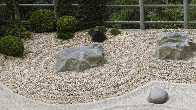 Stone and shrubs in a Japanese garden